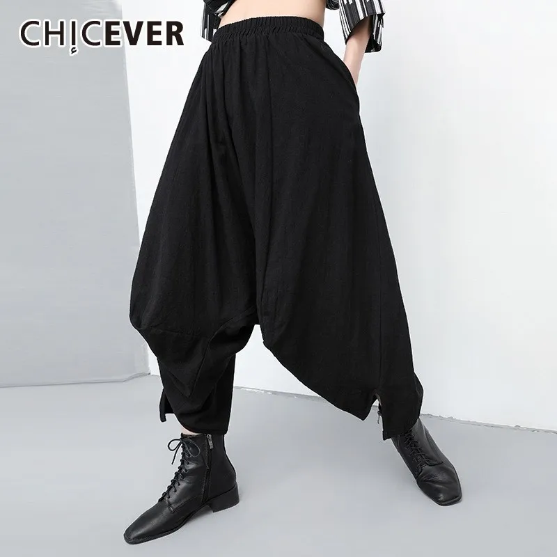 CHICEVER/весенние повседневные черные женские брюки с эластичным поясом и карманами