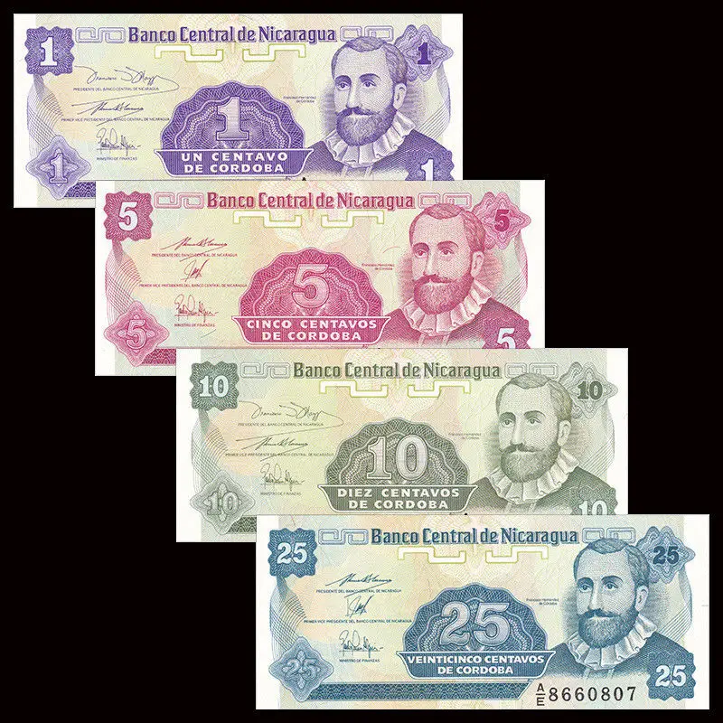 Набор из 4 предметов (1 5 10 25) Cordobas P167 170 1991 UNC America подарок оригинал|Безвалютные