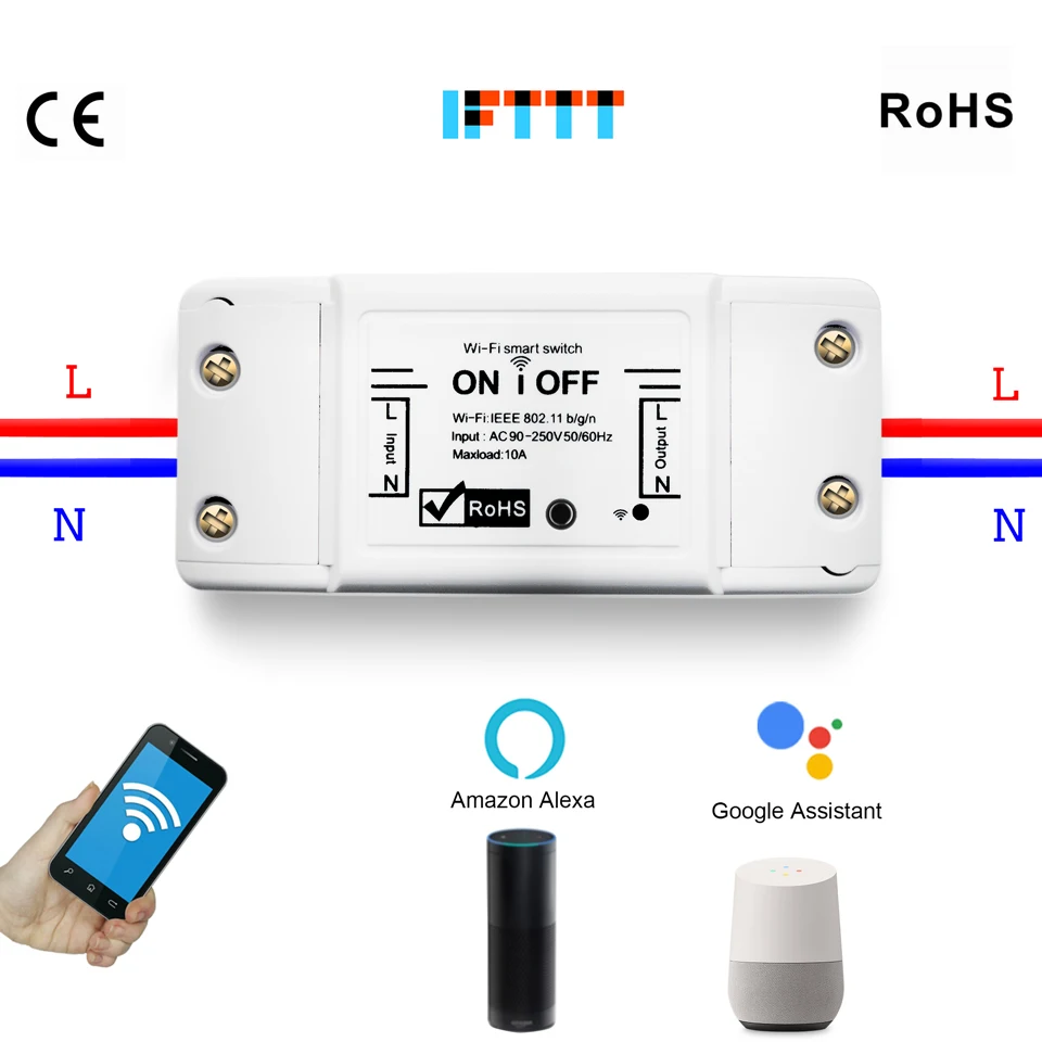 Умный беспроводной Wi Fi переключатель Domotica 2 4 ГГц с поддержкой Alexa 10A|Модули для