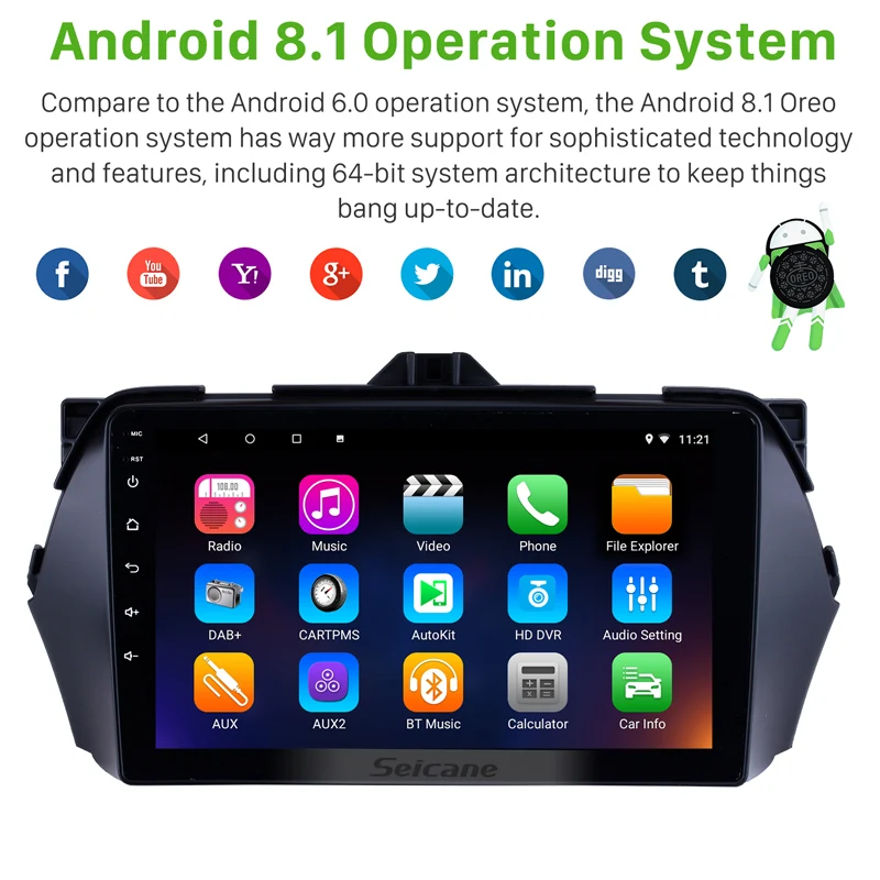Seicane GPS Car 9&quot Android 8.1 HD Touchscreen Radio For Suzuki Alivio 2016 Multimedia Player 1+16G Stereo 8-Core Support RDS DVR |