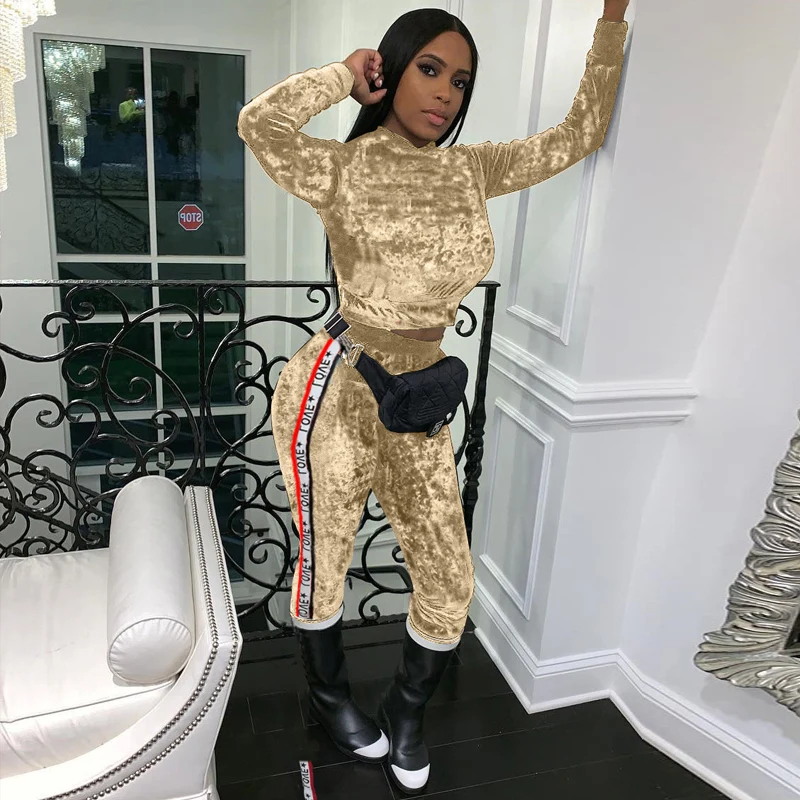 

2 TWO PIECE SET Hoodies Pant Warm Ladies Velour Tracksuit Long Sleeve Women Crop Top Sweatsuits Winter Outfits Velvet Sweat Suit