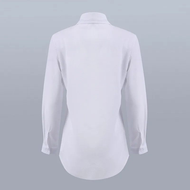 

New Solid Brief White Shirt Women's Long Sleeve Ruffles Blouse ladies Plain Work Casaul Shirt