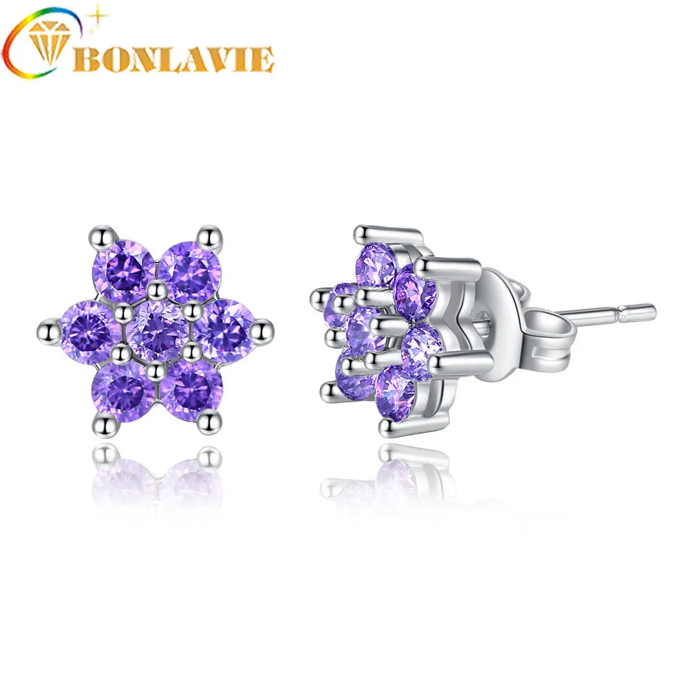 Женские серьги гвоздики в форме Снежной Королевы серебряного цвета фиолетового