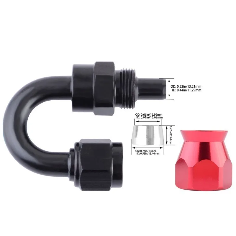 Поворотный Алюминиевый штуцер шланга из ПТФЭ для в оплетке 0 45 90 180 градусов |