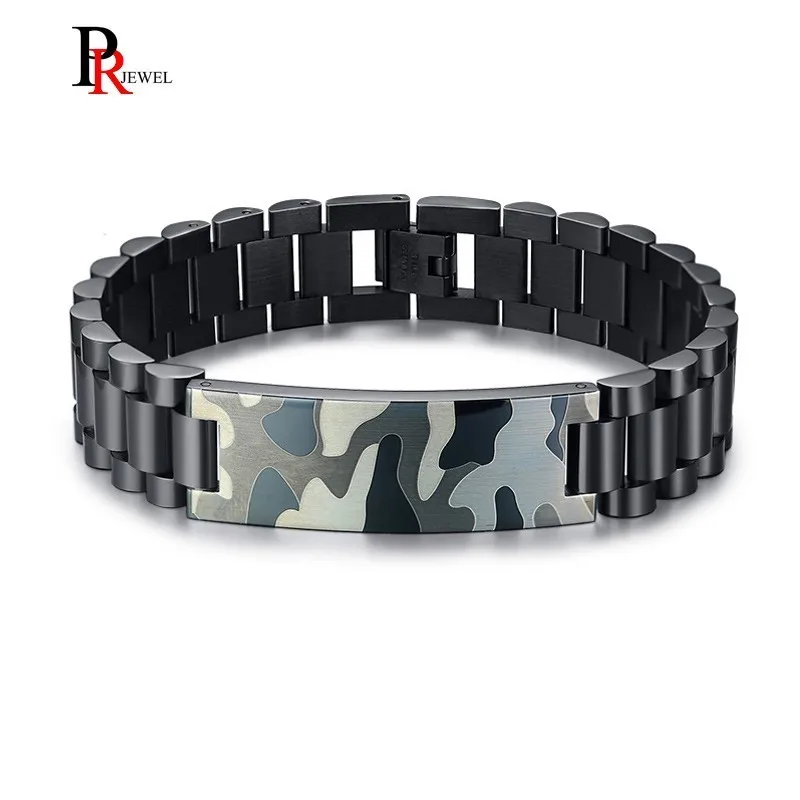 Мужские браслеты с цепочкой Camo черные из нержавеющей стали в стиле панк мужские