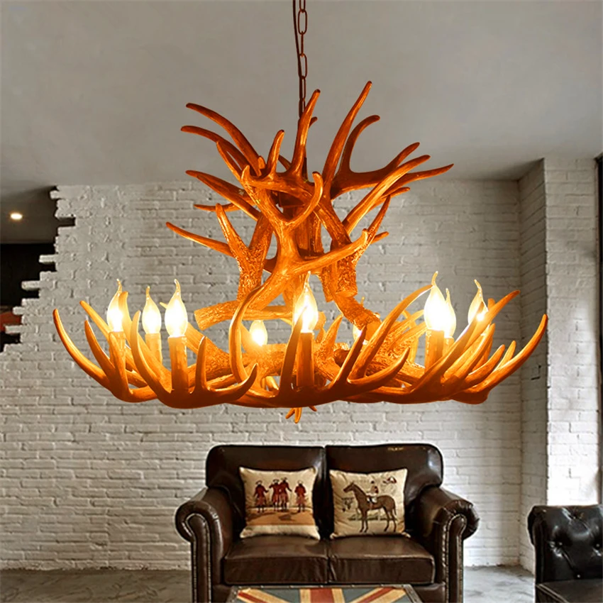 

Nordic Candle Antler LED Chandelier Lighting American Retro Resin LOFT Horn Pendant Lamp Indoor Home Decoration Kitchen Fixtures