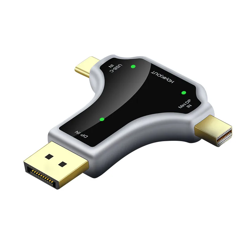 3 в 1 Многофункциональный преобразователь поддерживает 4K DP + Mini USB C к HDMI x 2K