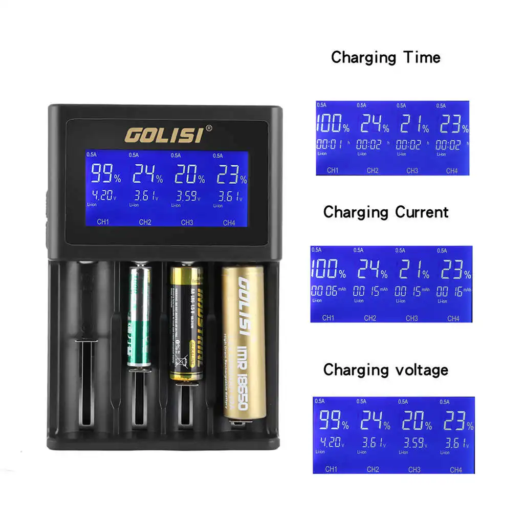 MOCH-Golisi S4 2.0A Intelligent Lcd 18650 Battery Charger For Li-Ion Ni-Mh Ni-Cd Ni-Md 26650 20700 Aa Aaa Rechargeable Batteri |