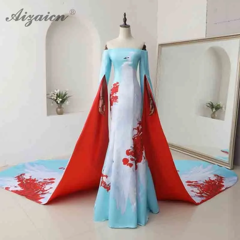 Модное платье на одно плечо Cheongsam длинный хвост кружево платья Qi Pao для женщин в