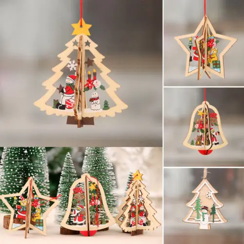 Горячая 3D деревянное Рождественское украшение Xmas Tree подвесные украшения на