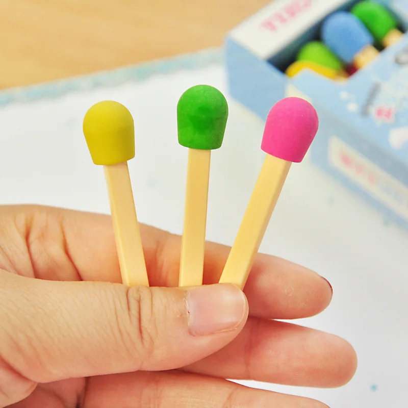 8 Pcs/pack Cute Kawaii Matches Eraser Lovely Colorful Stationery For Kids Students Creative Item Gift | Канцтовары для офиса и