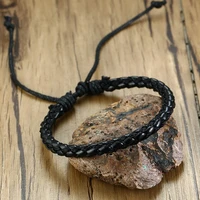 mens minimalist handmade braided leather bracelets with lace up black rope lord pulsera masculina length adjustable