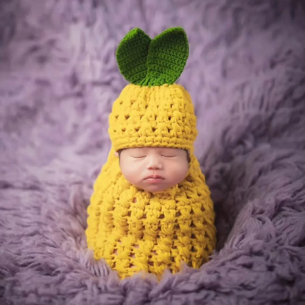 Newborn Photography Clothing Pineapple Shape Crochet Knitting Baby Hat+Sleeping Bag Set Studio Baby Photo Props Accessories