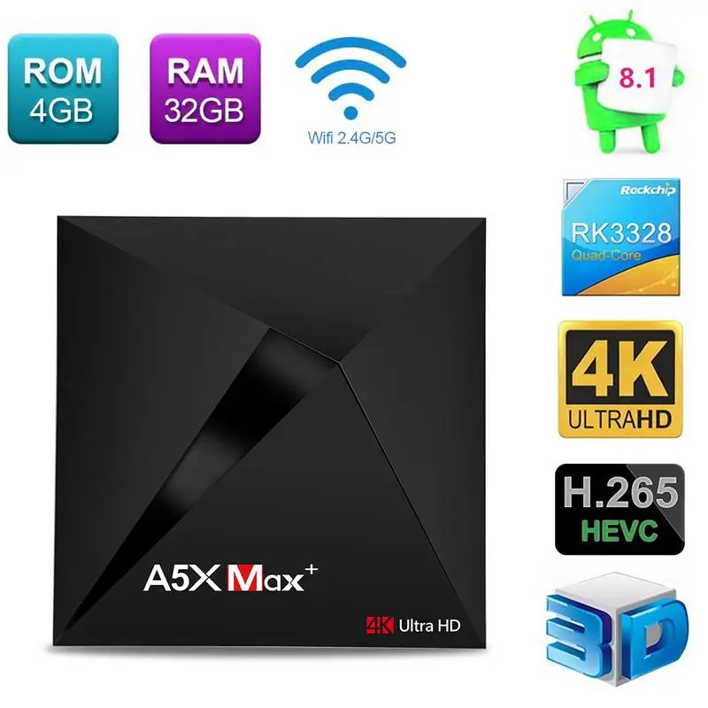 A5X Max + Android 8 1 RK3328 четырехъядерный Cortex-A53 4K HD телеприставка USB3.0 4G 32G/4G 64G сетевой