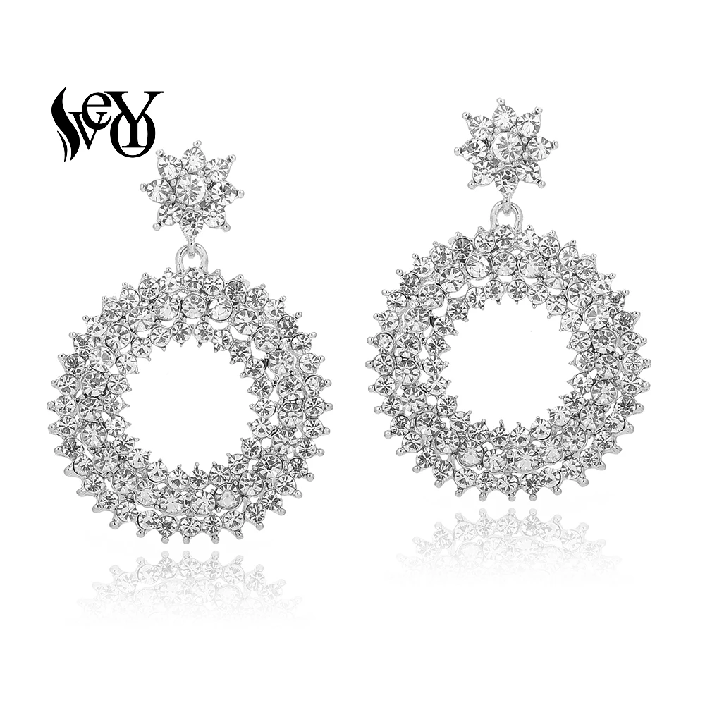 

VEYO Luxury Hollow out Round Full Rhinestone Dangle Earrings for Women Trendy Drop Earrings Fashion Jewelry New Gift