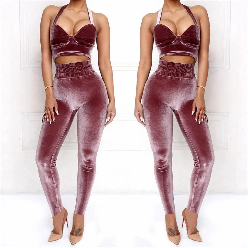 2019 осенние бархатные Двойка Облегающий комбинезон для Для женщин сексуальный v