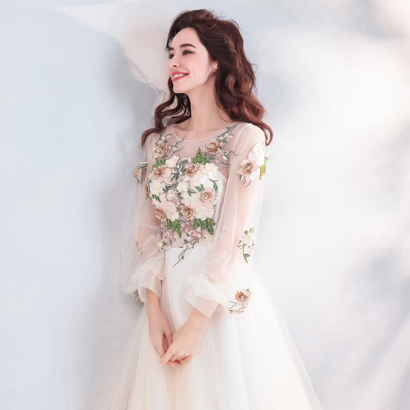 SSYFashion 2019 новое красивое вечернее платье светлое цвета шампанского с длинным