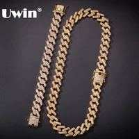 uwin 14mm cuban link jewelry set iced cubic zirconia necklaces bracelets for men women gold color hiphop jewelry drop shipping