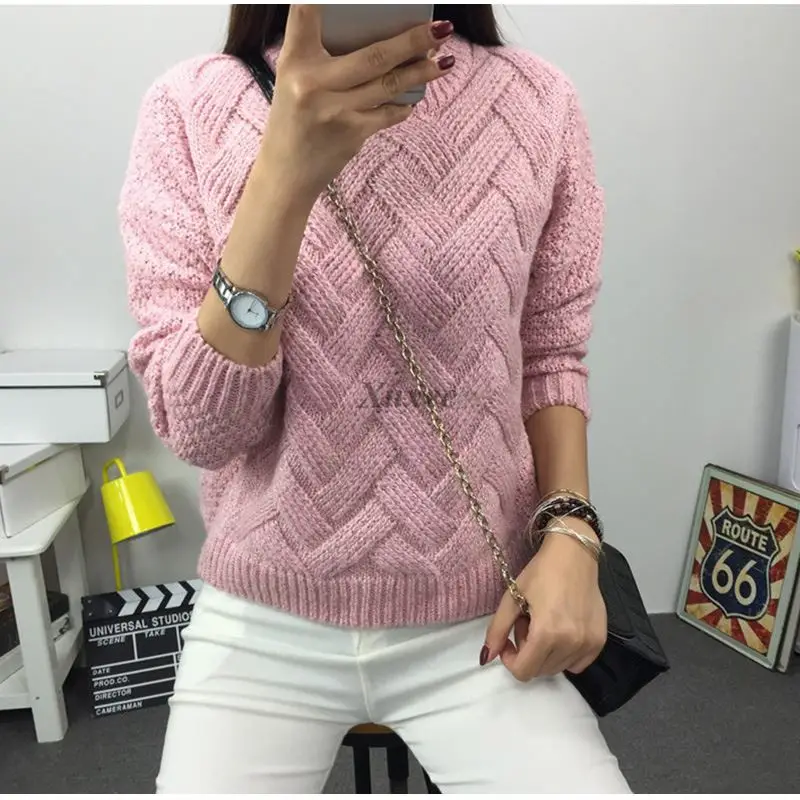 Winter O-neck Women's Sweater Jersey Woman Mohair Knitted Twisted Thick Warm Lady's Pullover 2020 College Jumper Women Gray | Женская