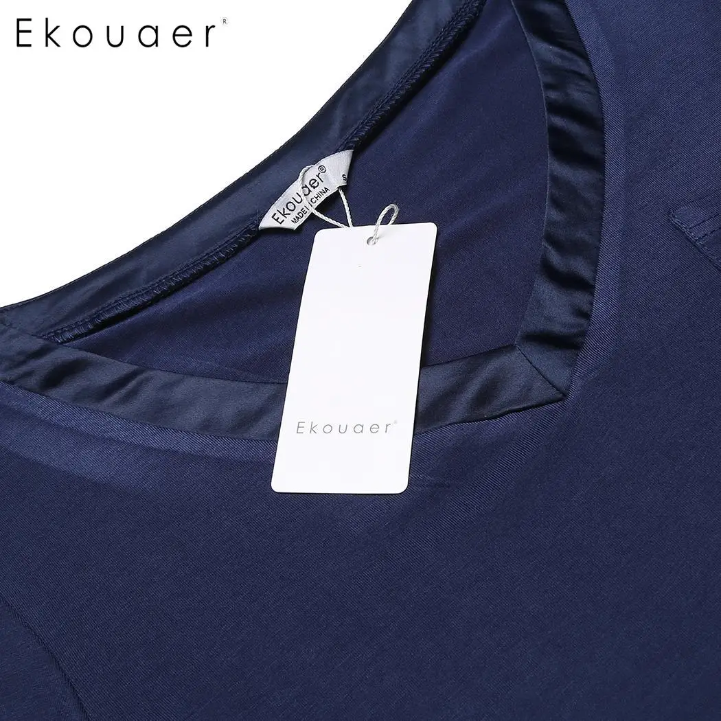 Ekouaer/женские длинные пижамные комплекты с v образным вырезом длинным рукавом и
