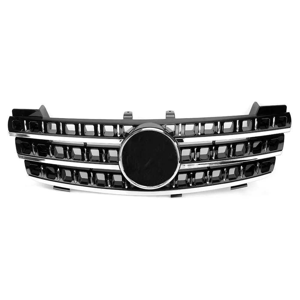 

For Mercedes Benz ML Class W164 ML350 005 2006 2007 2008 Car Front Racing Grille Upper Hood Grill w/ Emblem Black Chrome