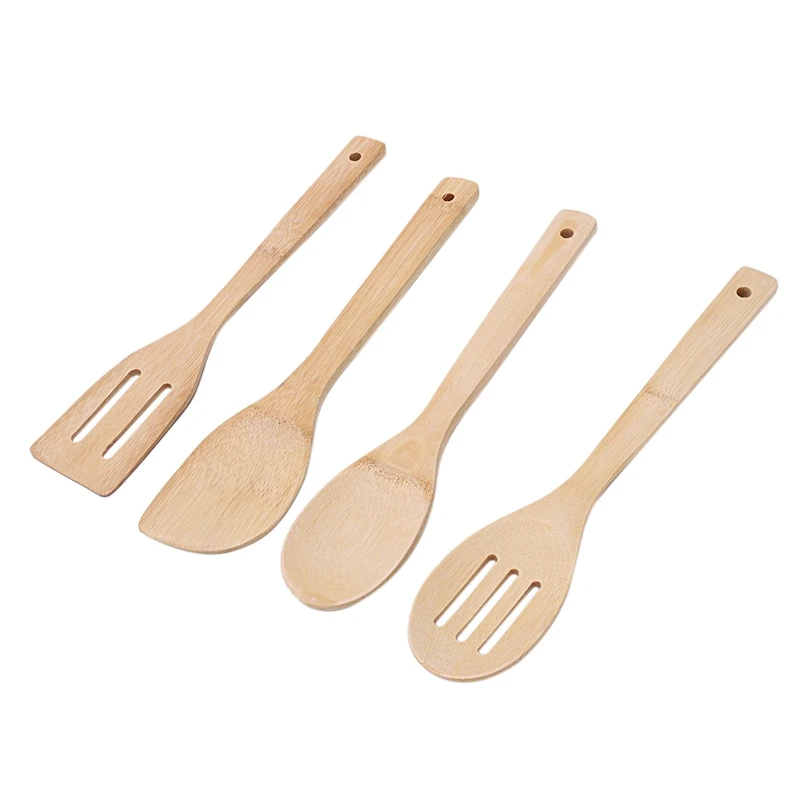 4pcs 4 Pieces Pure Bamboo Solid Turner Spatula Slotted Spoon and Kitchen Essentials Cooking Utensils Tool Set | Дом и сад