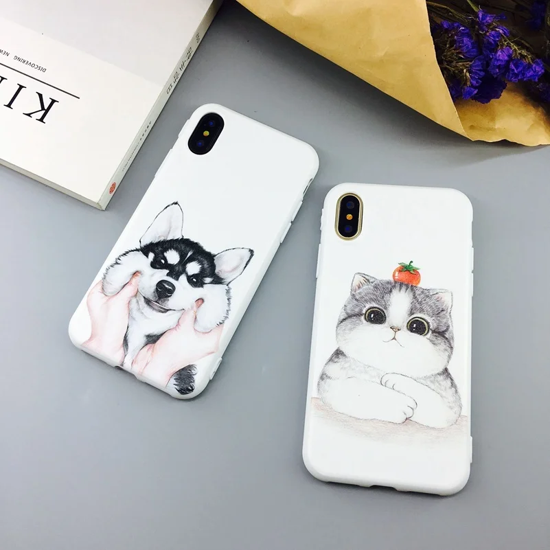 YiKELO милый мультфильм Кот Собака Хаски чехол для iPhone XS XR MAX X 6 6s 7 8 Plus мягкие ТПУ