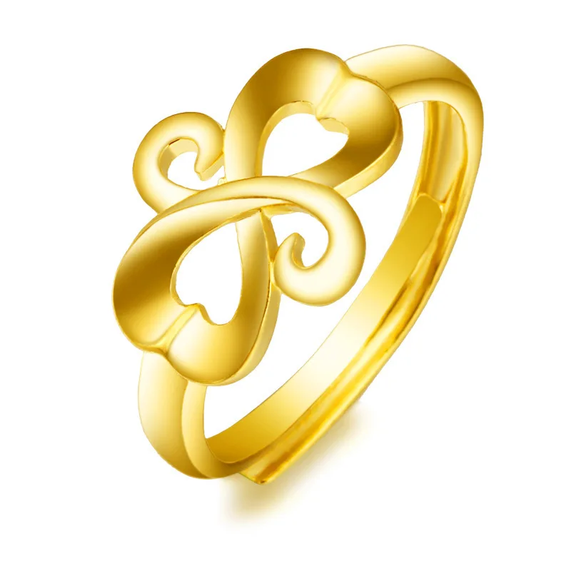 

2019 Men's and Women's 24k Gold Fashion Pop Wedding Rings 3D Heart Shaped Elegant Open Ring Design Jewelry Unusual Goods