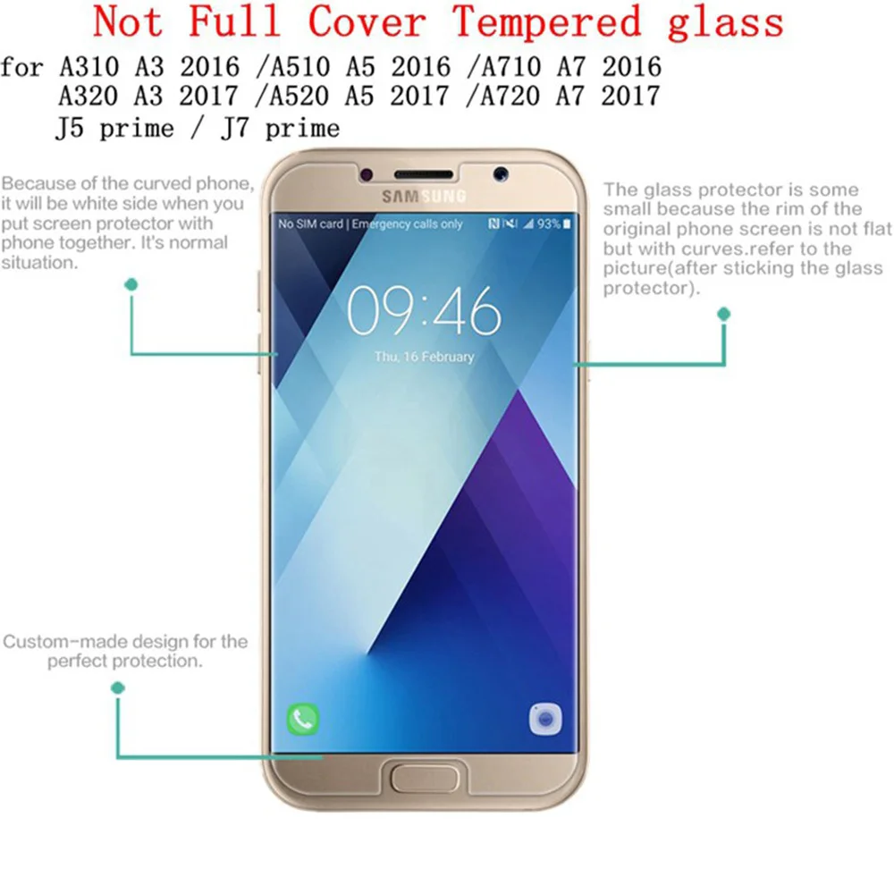 Закаленное стекло 9H для Samsung Galaxy A3 A5 A7 2016 Защита экрана 2017 A8 A9 2.5D защитная пленка |