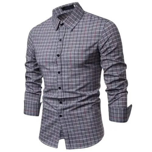 Для мужчин Slim Fit платье с длинными рукавами рубашка повседневное футболки Бизнес