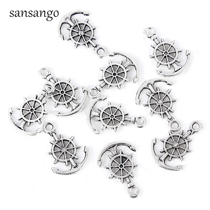30 шт. антикварный серебряный цветной руль якорь в форме сплава подвеска для DIY