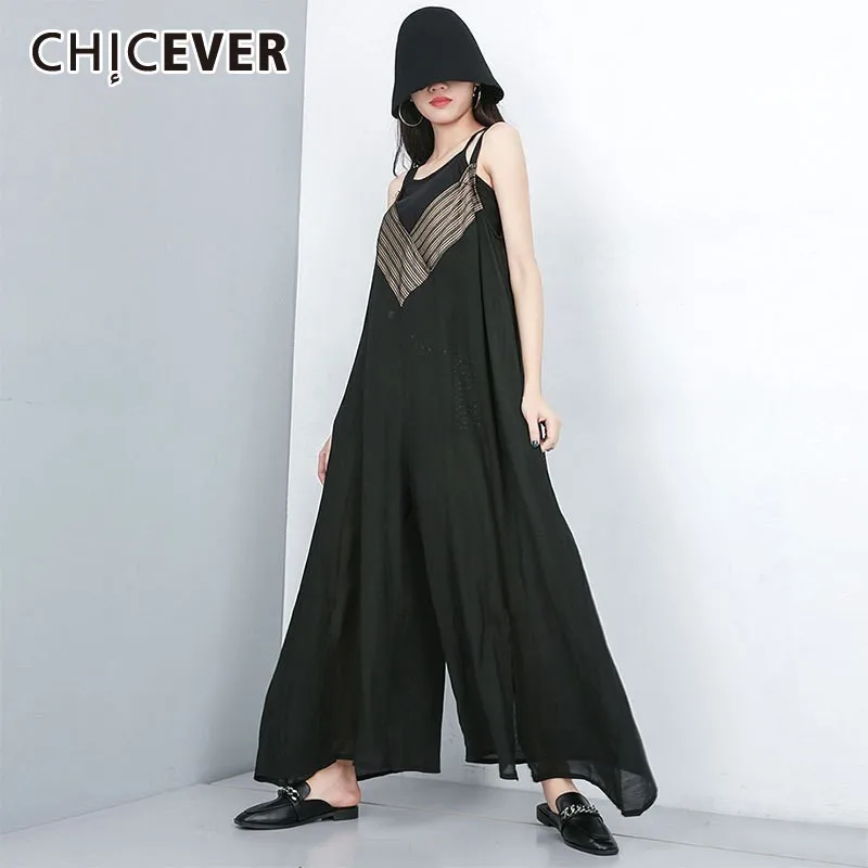 CHICEVER летний Повседневный лоскутный полосатый женский комбинезон с круглым