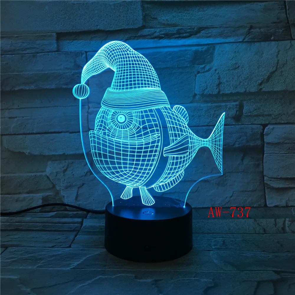 Светящаяся 3D Светодиодная лампа прикроватный светильник с USB в форме рыбы для