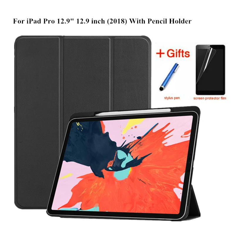 Чехол для iPad Pro 12,"() Smart Cover Pencil Holder Funda для нового iPad Pro 12,9 дюйма ультратонкая подставка Shell+ пленка+ ручка