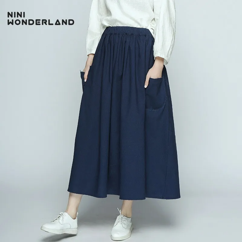Женская льняная юбка NINI WONDERLAND Повседневная Однотонная пачка средней длины