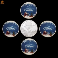 5pcslot beautiful 2018 christmas gift color silver plated lucky santa claus deer souvenir coins and christmas tree decorations