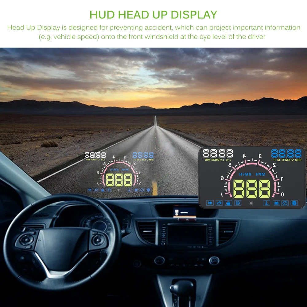 5 &quotАВТО OBDII Автомобиль HUD OBD2 порт вверх дисплей км/ч MPH Превышение скорости