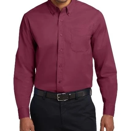 Port Authority S608 Mens Long Sleeve Easy Care Shirt Burgundy &amp Light Stone - 6XL |