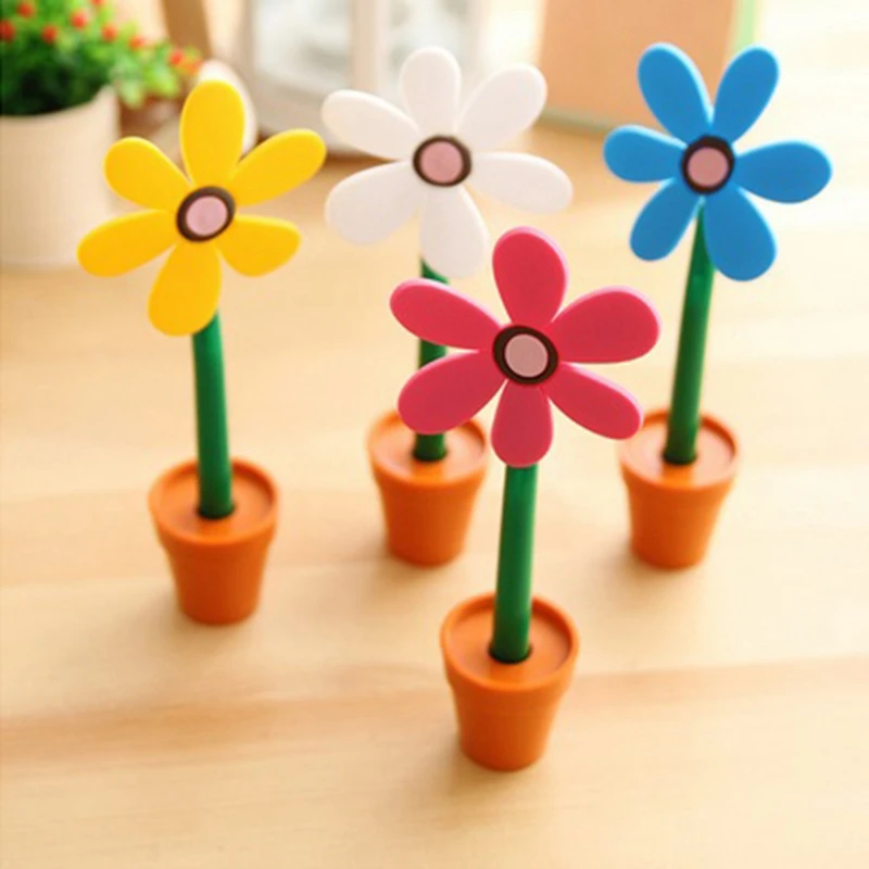 6Pcs Creative Sunflower Ballpoint Pen Cute Flower Pot Modeling Beautiful Design Stationery For Student Kids | Канцтовары для офиса