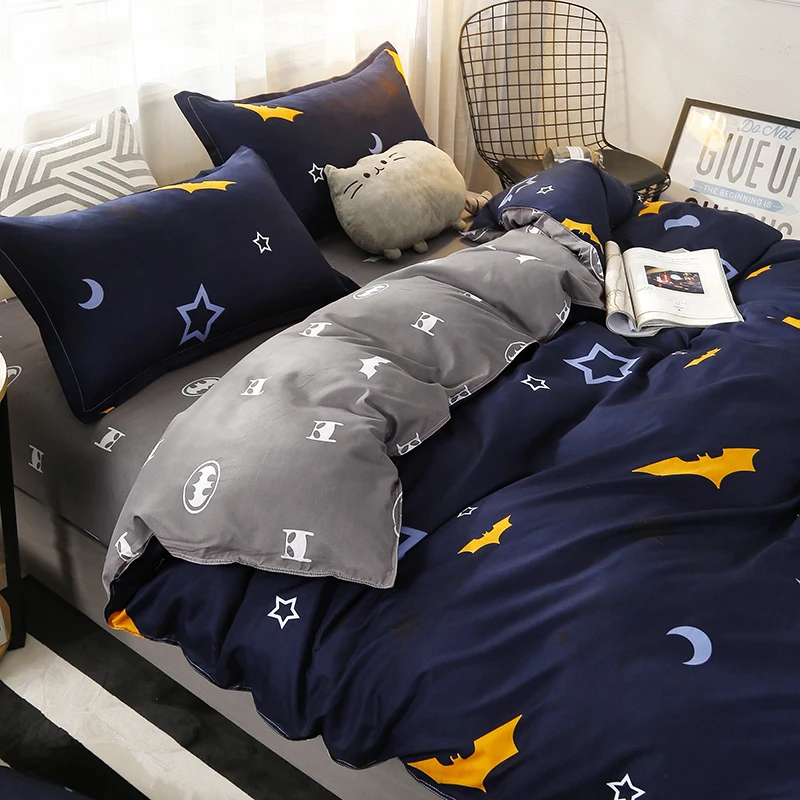 4pcs/set Moon Star Bat printing High Quality Bedding Set Bed Linings Duvet Cover Sheet Pillowcases Set49 | Дом и сад