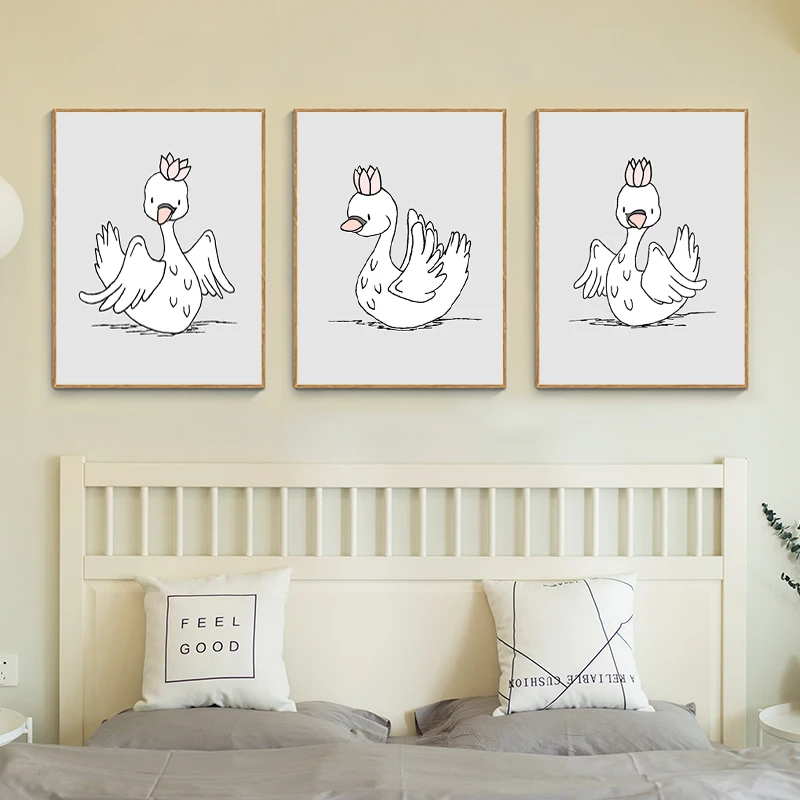 Swan Nursery Decor Nordic Posters and Prints Wall Art Canvas Painting Cartoon Animal Pictures Baby Girl Boy Room Decoration | Дом и сад