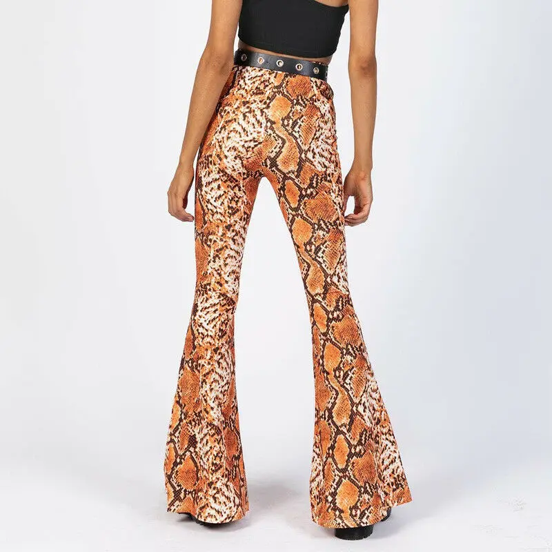 Women Spring 2019 Fashion Snake Skin Print Wide Leg Pants Sexy Party Club Flare Casual Elastic Waist Trousers Pantalones | Женская