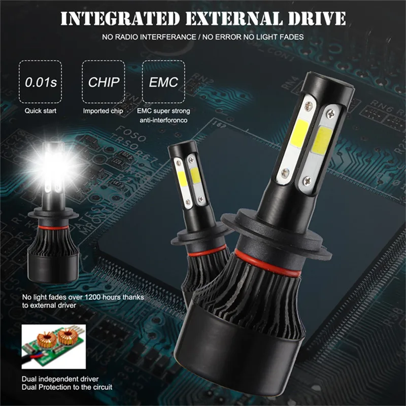 Hiyork 4 боковые Автомобильные светодиодные фары H8 H9 HB3 HB4 HB2 Lumens DOB лампы 100 Вт H4 Hi lo H7 H11