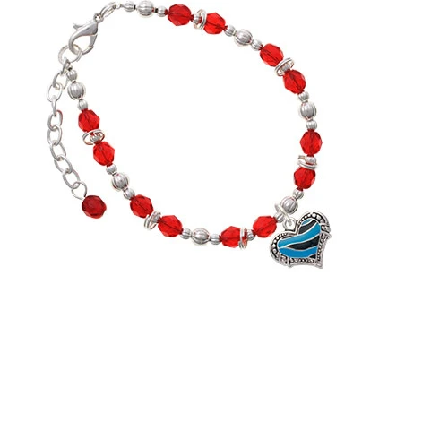 Silvertone Лидер продаж синий с принтом тигра Сердце красные бусинки браслет| |