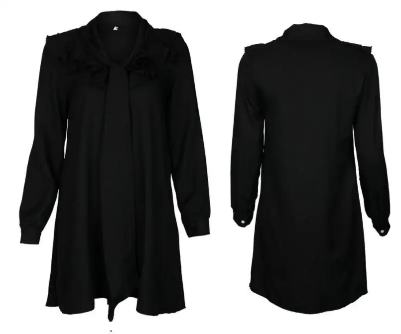 

2018 Mini Dress Ladies Girl Ruffle Dress OL Office Women Long Sleeve Chiffon Dress Party Short