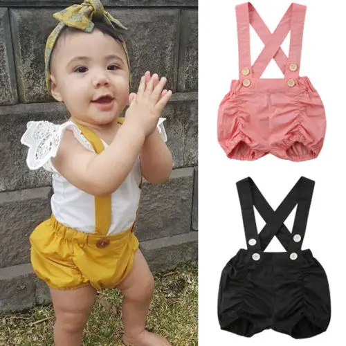 Baby Kids Girls Summer Cotton Overalls Solid Strap Romper Jumpsuit Outfits Cute Clothes | Мать и ребенок