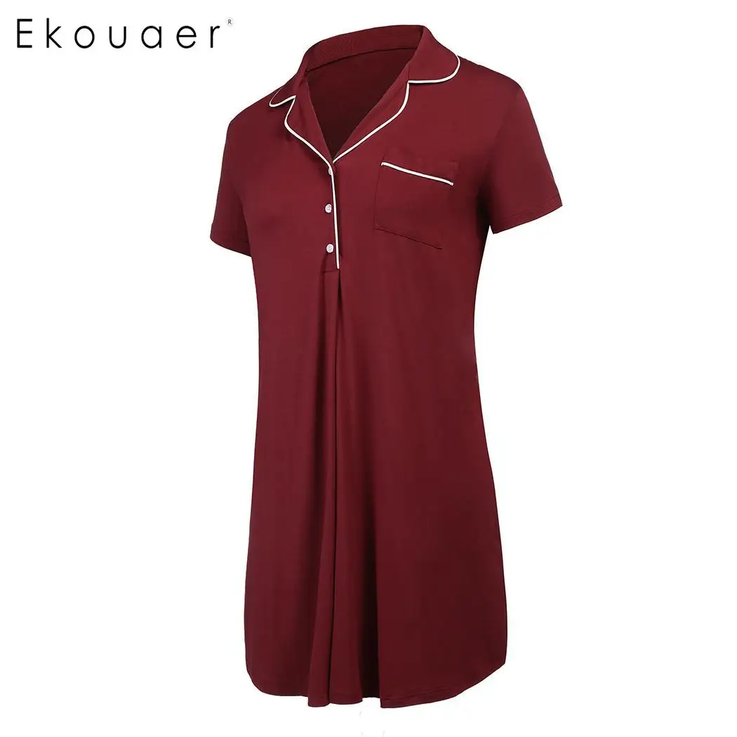 Женская ночная рубашка Ekouaer с отложным воротником и коротким рукавом XL 5XL|Ночные