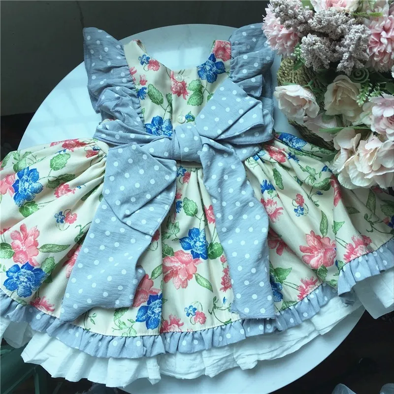 summer baby girls flower dresses vintage ruffles frock for kids girl clothing Retro children wedding | Детская одежда и обувь