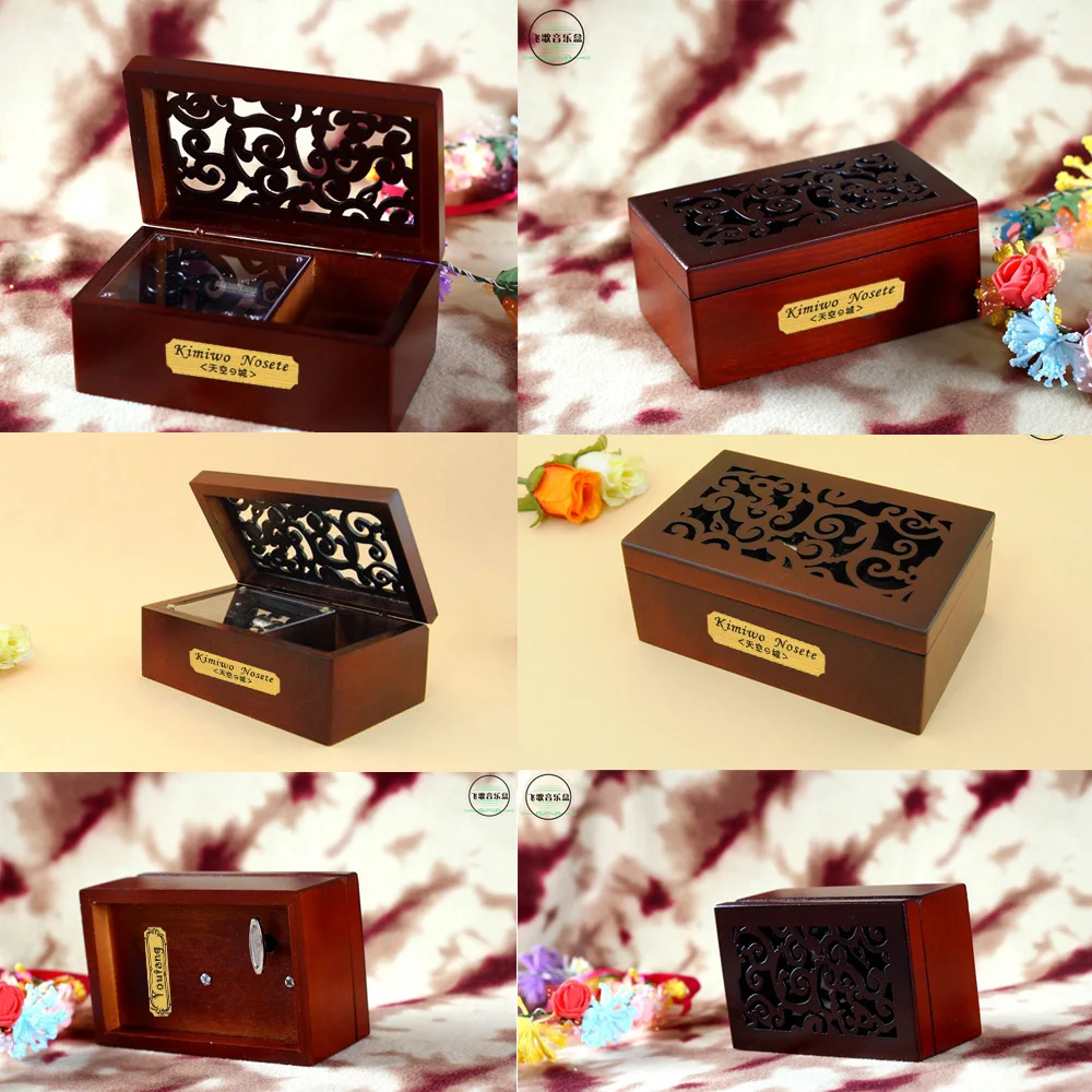 Creative Hollow Cover 18-Note Silver Movement Wind-up Wooden Musical Box with Gift Mini Size Gifts for Woman | Дом и сад