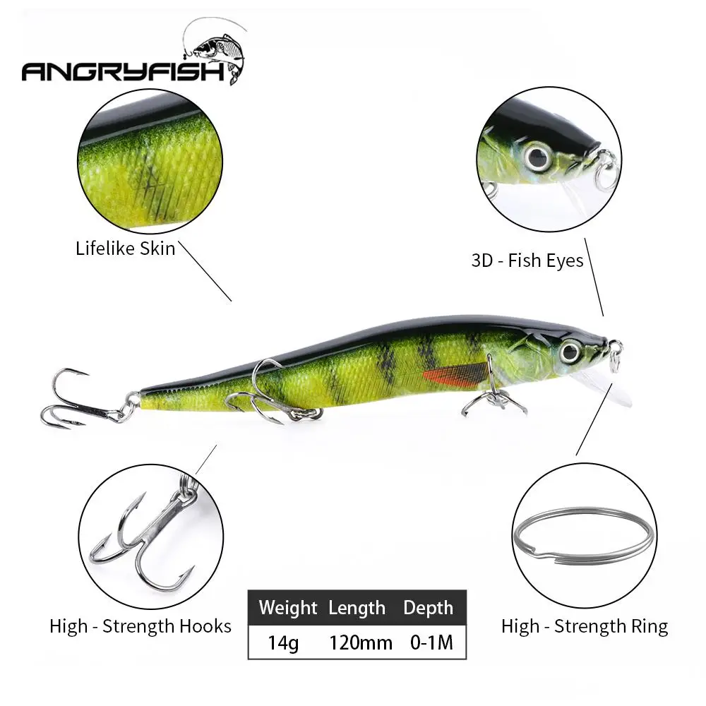Angryfish 1pcs Fishing Lure 120mm 14g Lifelike Hard Crankbait 2 Hooks Bionic Fake Bait | Спорт и развлечения
